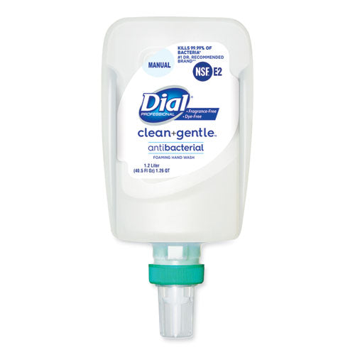 Image of Dial® Professional Clean+Gentle Antibacterial Foaming Hand Wash Refill for FIT Manual Dispenser, Fragrance-Free, 1.2 L, 3/Carton