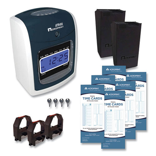 Image of Acroprint® Atr480 Time Clock And Accessories Bundle, Digital Display, White/charcoal