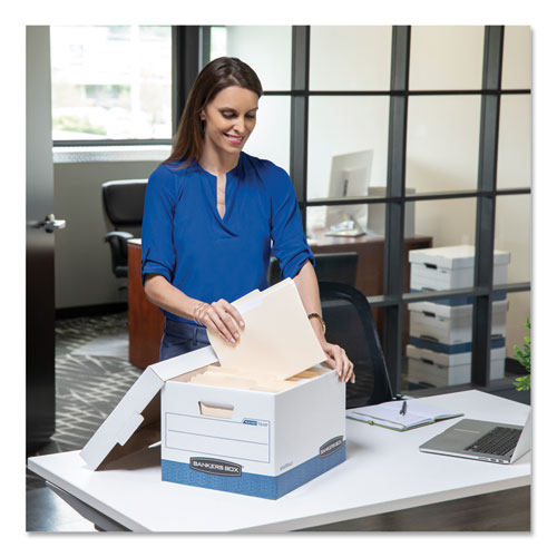 Image of Bankers Box® Hang'n'stor Medium-Duty Storage Boxes, Letter Files, 12.63" X 15.63" X 10", White/blue, 4/carton