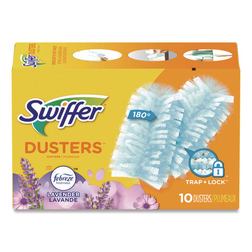 Image of Swiffer® Refill Dusters, Dustlock Fiber, Light Blue, Lavender Vanilla Scent,10/box,4 Boxes/carton