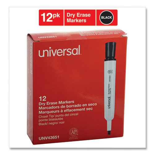 Image of Universal Dry Erase Marker, Broad Chisel Tip, Black, Dozen
