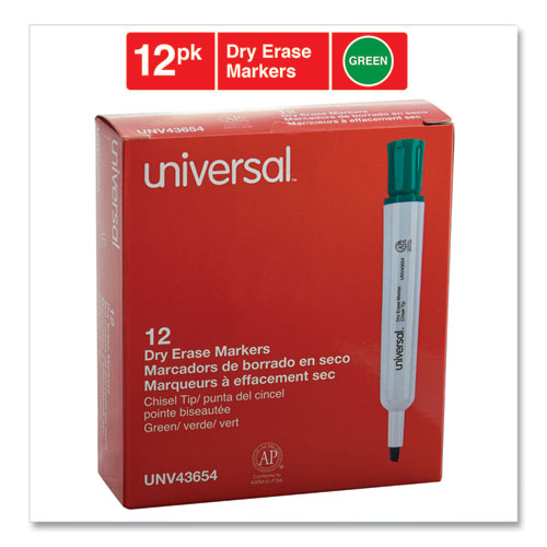 Image of Universal Dry Erase Marker, Broad Chisel Tip, Green, Dozen