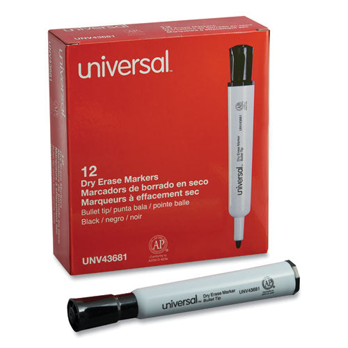 Image of Universal Dry Erase Marker, Medium Bullet Tip, Black, Dozen