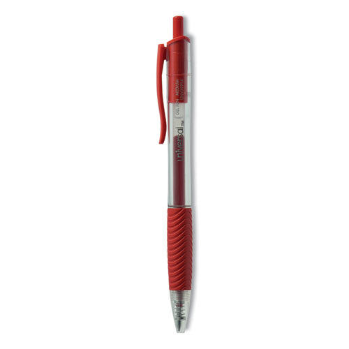 Image of Universal Comfort Grip Gel Pen, Retractable, Medium 0.7 mm, Red Ink, Clear/Red Barrel, Dozen
