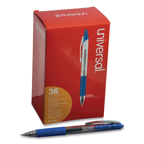 Image of Universal Comfort Grip Gel Pen, Retractable, Medium 0.7 Mm, Blue Ink, Clear/blue Barrel, 36/pack