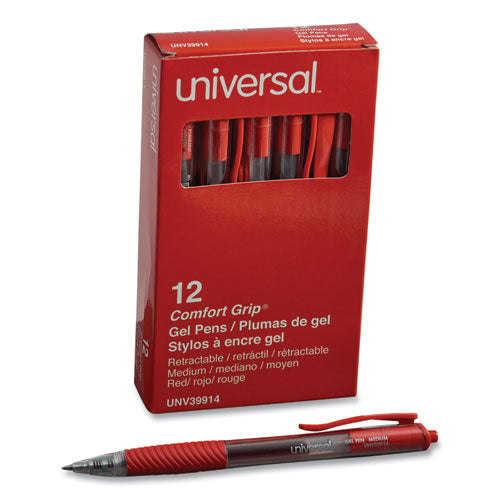 Image of Universal Comfort Grip Gel Pen, Retractable, Medium 0.7 mm, Red Ink, Clear/Red Barrel, Dozen