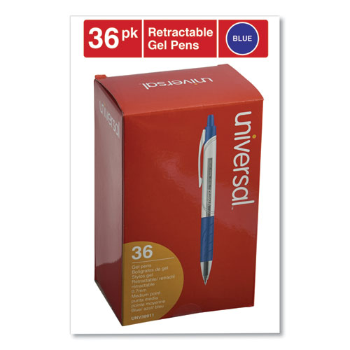 Image of Universal Comfort Grip Gel Pen, Retractable, Medium 0.7 Mm, Blue Ink, Clear/blue Barrel, 36/pack