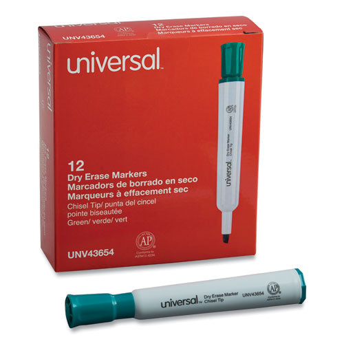 Image of Universal Dry Erase Marker, Broad Chisel Tip, Green, Dozen