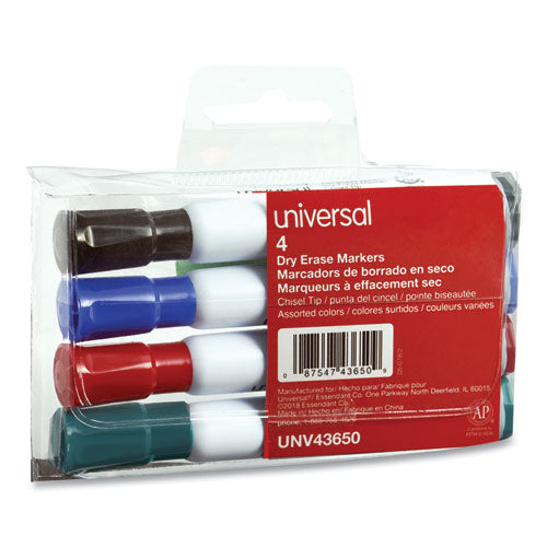 Image of Universal Dry Erase Marker, Broad Chisel Tip, Assorted Colors, 4/set