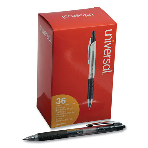 Image of Universal Comfort Grip Gel Pen, Retractable, Medium 0.7 Mm, Black Ink, Clear/black Barrel, 36/pack