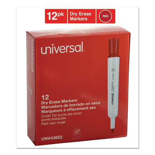 Image of Universal Dry Erase Marker, Broad Chisel Tip, Red, Dozen