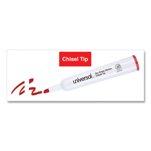 Image of Universal Dry Erase Marker, Broad Chisel Tip, Red, Dozen