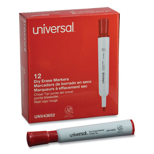 Image of Universal Dry Erase Marker, Broad Chisel Tip, Red, Dozen