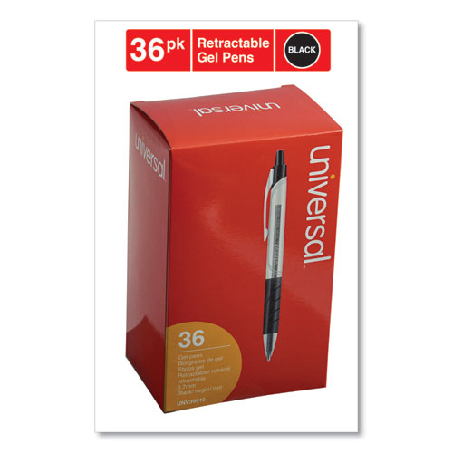 Image of Universal Comfort Grip Gel Pen, Retractable, Medium 0.7 Mm, Black Ink, Clear/black Barrel, 36/pack