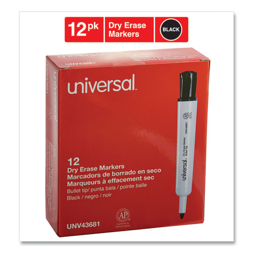 Image of Universal Dry Erase Marker, Medium Bullet Tip, Black, Dozen