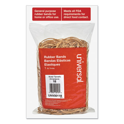 Image of Universal® Rubber Bands, Size 18, 0.04" Gauge, Beige, 1 Lb Box, 1,600/pack