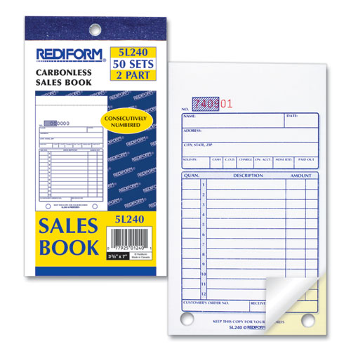 Image of Rediform® Sales Book, 12 Lines, Two-Part Carbonless, 3.63 x 6.38, 50 Forms Total