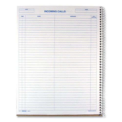Image of Rediform® Wirebound Call Register, One-Part (No Copies), 11 x 8.5, 100 Forms Total