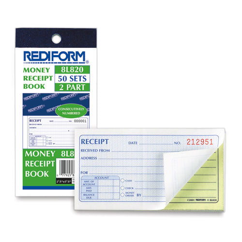Image of Rediform® Small Money Receipt Book, Two-Part Carbonless, 2.75 x 5, 50 Forms Total