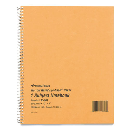 Image of National® Single-Subject Wirebound Notebooks, Narrow Rule, Brown Board Cover, (80) 10 x 8 Eye-Ease Green Sheets