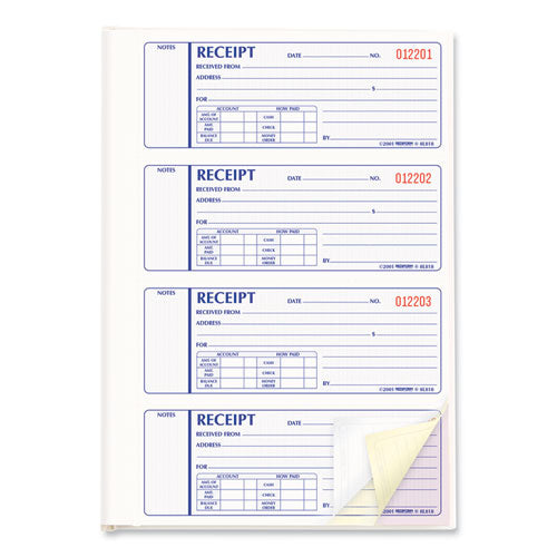 Image of Rediform® Money Receipt Book, Hardcover, Three-Part Carbonless, 7 x 2.75, 4 Forms/Sheet, 200 Forms Total