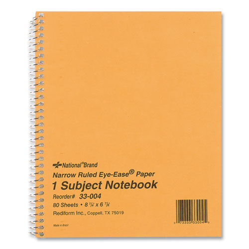 Image of National® Single-Subject Wirebound Notebooks, Narrow Rule, Brown Board Cover, (80) 8.25 x 6.88 Eye-Ease Green Sheets