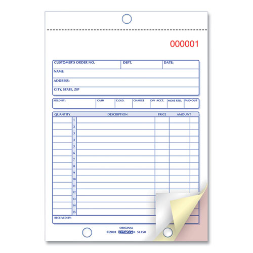 Image of Rediform® Sales Book, 15 Lines, Three-Part Carbonless, 5.5 x 7.88, 50 Forms Total