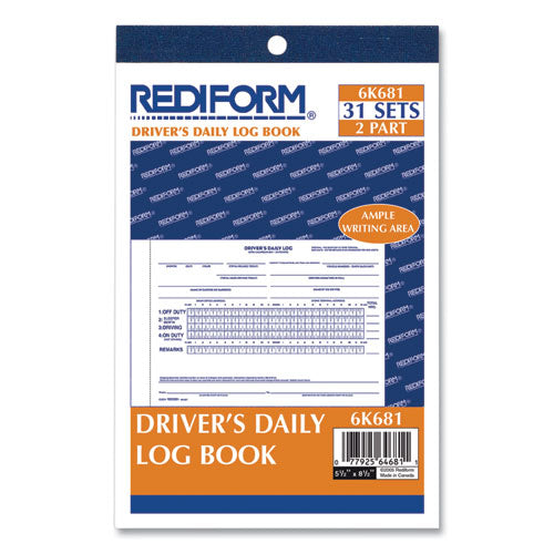 Image of Rediform® Driver's Daily Log Book with Daily Record and Hours Summary, Two-Part Carbonless, 7.88 x 5.5, 31 Forms Total