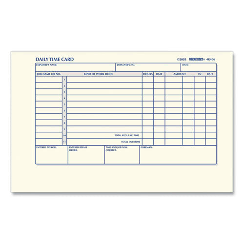 Image of Rediform® Daily Employee Time Cards, Two Sides, 4.25 X 7, 100/pad