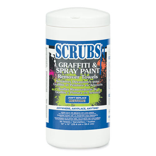 Image of SCRUBS® Graffiti and Paint Remover Towels, Citrus, 10 x 12, Neutral Scent, White/Orange, 30/Canister, 6 Canisters/Carton