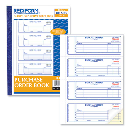 Image of Rediform® Purchase Order Book, 5 Lines, Two-Part Carbonless, 7 x 2.75, 4 Forms/Sheet, 400 Forms Total