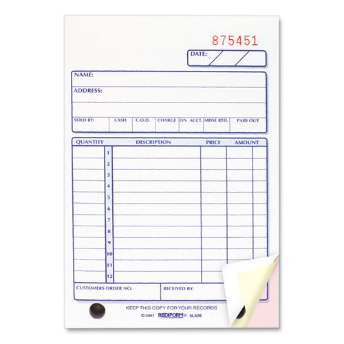 Image of Rediform® Sales Book, 12 Lines, Three-Part Carbonless, 4.25 x 6.38, 50 Forms Total