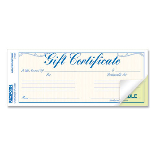 Image of Rediform® Gift Certificates With Envelopes, 8.5 X 3.67, Blue/gold With Blue Border, 25/pack
