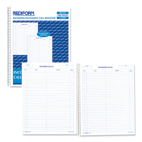 Image of Rediform® Wirebound Call Register, One-Part (No Copies), 11 x 8.5, 100 Forms Total