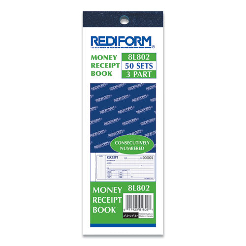 Image of Rediform® Receipt Book, Three-Part Carbonless, 7 x 2.75, 4 Forms/Sheet, 50 Forms Total