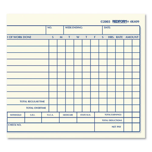 Image of Rediform® Weekly Employee Time Cards, One Side, 4.25 X 7, 100/pad