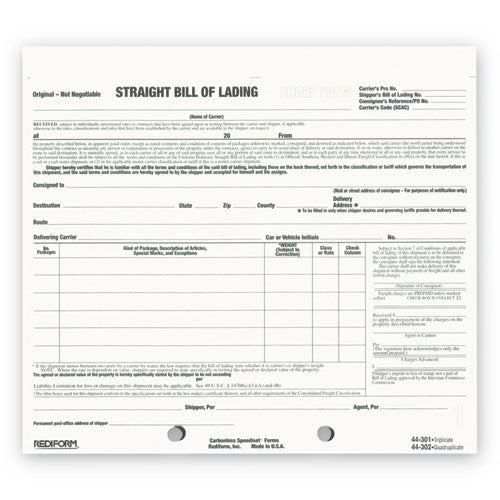 Image of Rediform® Snap-A-Way Bill of Lading, Short Form, Three-Part Carbonless, 7 x 8.5, 250 Forms Total