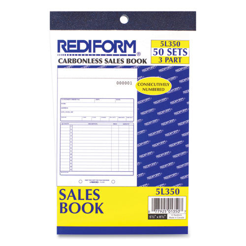 Image of Rediform® Sales Book, 15 Lines, Three-Part Carbonless, 5.5 x 7.88, 50 Forms Total