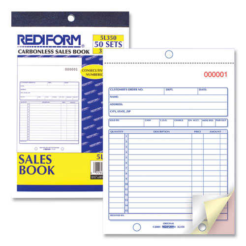 Image of Rediform® Sales Book, 15 Lines, Three-Part Carbonless, 5.5 x 7.88, 50 Forms Total