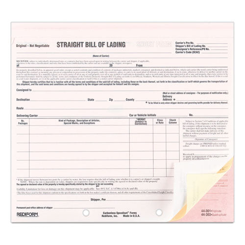 Image of Rediform® Snap-A-Way Bill of Lading, Short Form, Three-Part Carbonless, 7 x 8.5, 250 Forms Total