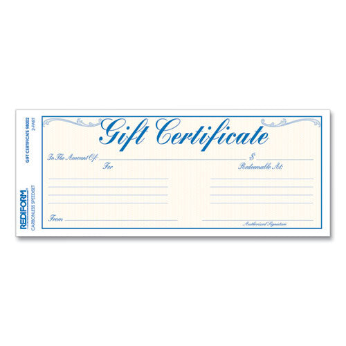 Image of Rediform® Gift Certificates With Envelopes, 8.5 X 3.67, Blue/gold With Blue Border, 25/pack
