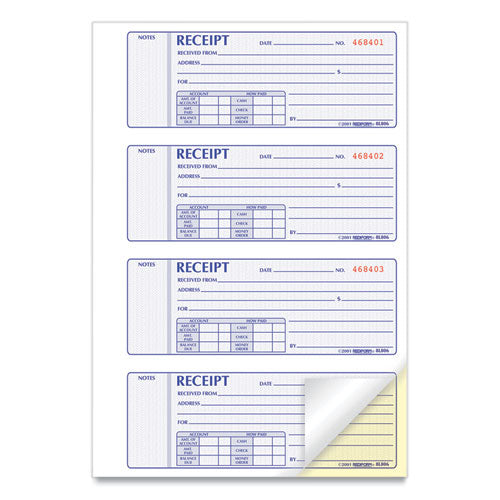 Image of Rediform® Money Receipt Book, Softcover, Two-Part Carbonless, 7 x 2.75, 4 Forms/Sheet, 200 Forms Total