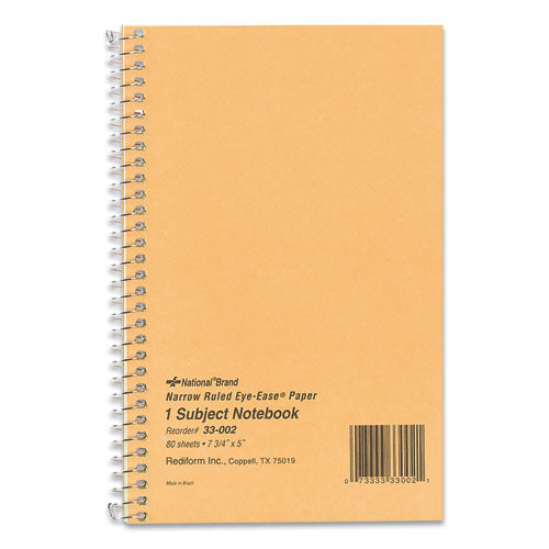 Image of National® Single-Subject Wirebound Notebooks, Narrow Rule, Brown Board Cover, (80) 7.75 x 5 Eye-Ease Green Sheets
