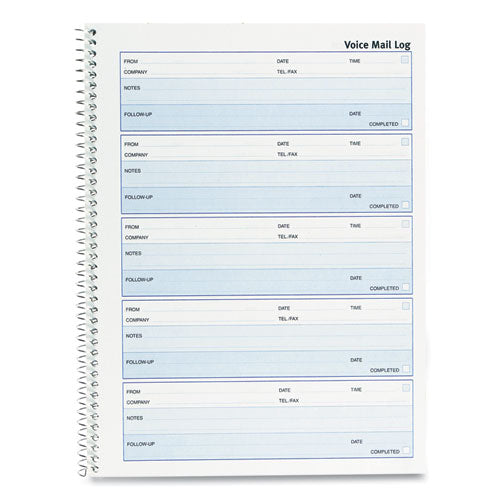 Image of Rediform® Follow-up Wirebound Voice Mail Log Book, One-Part (No Copies), 7.5 x 2, 5 Forms/Sheet, 500 Forms Total