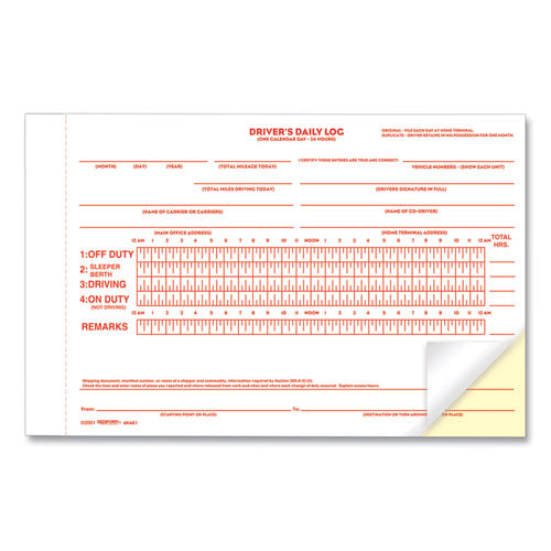 Image of Rediform® Driver's Daily Log Book with Daily Record and Hours Summary, Two-Part Carbonless, 7.88 x 5.5, 31 Forms Total