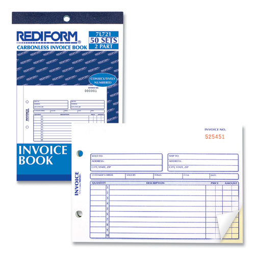 Image of Rediform® Invoice Book, Two-Part Carbonless, 5.5 x 7.88, 50 Forms Total