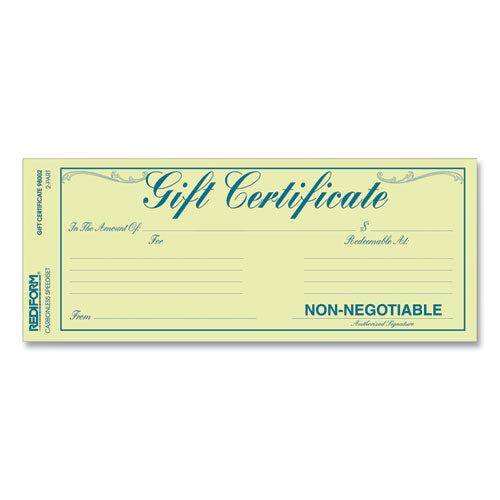 Image of Rediform® Gift Certificates With Envelopes, 8.5 X 3.67, Blue/gold With Blue Border, 25/pack