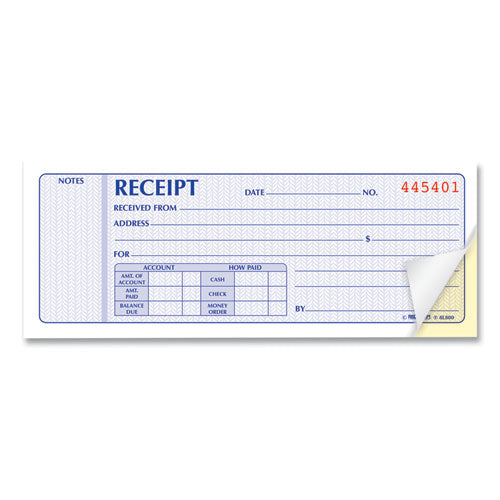 Image of Rediform® Receipt Book, Two-Part Carbonless, 7 x 2.75, 4 Forms/Sheet, 100 Forms Total