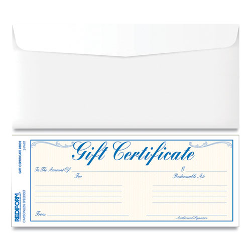 Image of Rediform® Gift Certificates With Envelopes, 8.5 X 3.67, Blue/gold With Blue Border, 25/pack