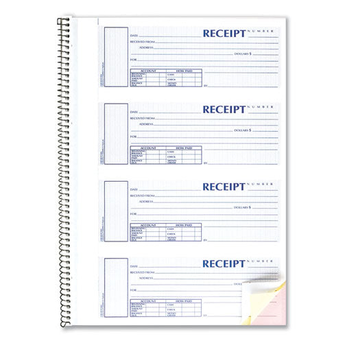 Image of Rediform® Spiralbound Unnumbered Money Receipt Book, Three-Part Carbonless, 7 x 2.75, 4 Forms/Sheet, 120 Forms Total